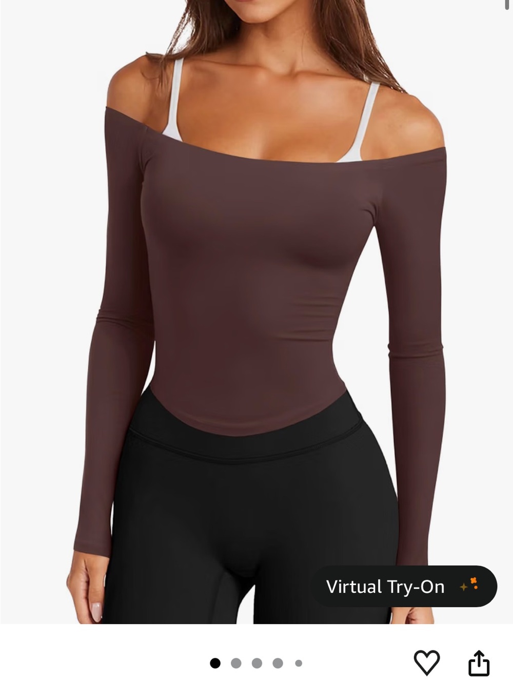 Active Off-Shoulder Long Sleeve top in Brown